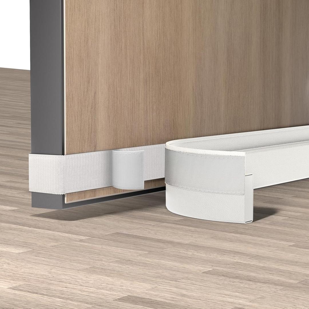 Door Draft Stopper for Bottom of Door, Under Gap Filler Stripping Seal Soundproof, Light and Dust Blocking Exterior & Interior Hook & Loop Strip Easy to Install (White, 36 Inch)