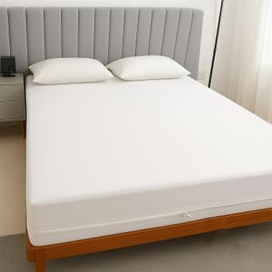 King 1 PC Zipper Fitted Sheet, Brushed Premium Quality Microfiber, Soft Shrinkage and Fade Resistant Bottom Sheet fits Upto 16 Inch Deep Pocket, Zipper Mattress Cover, White