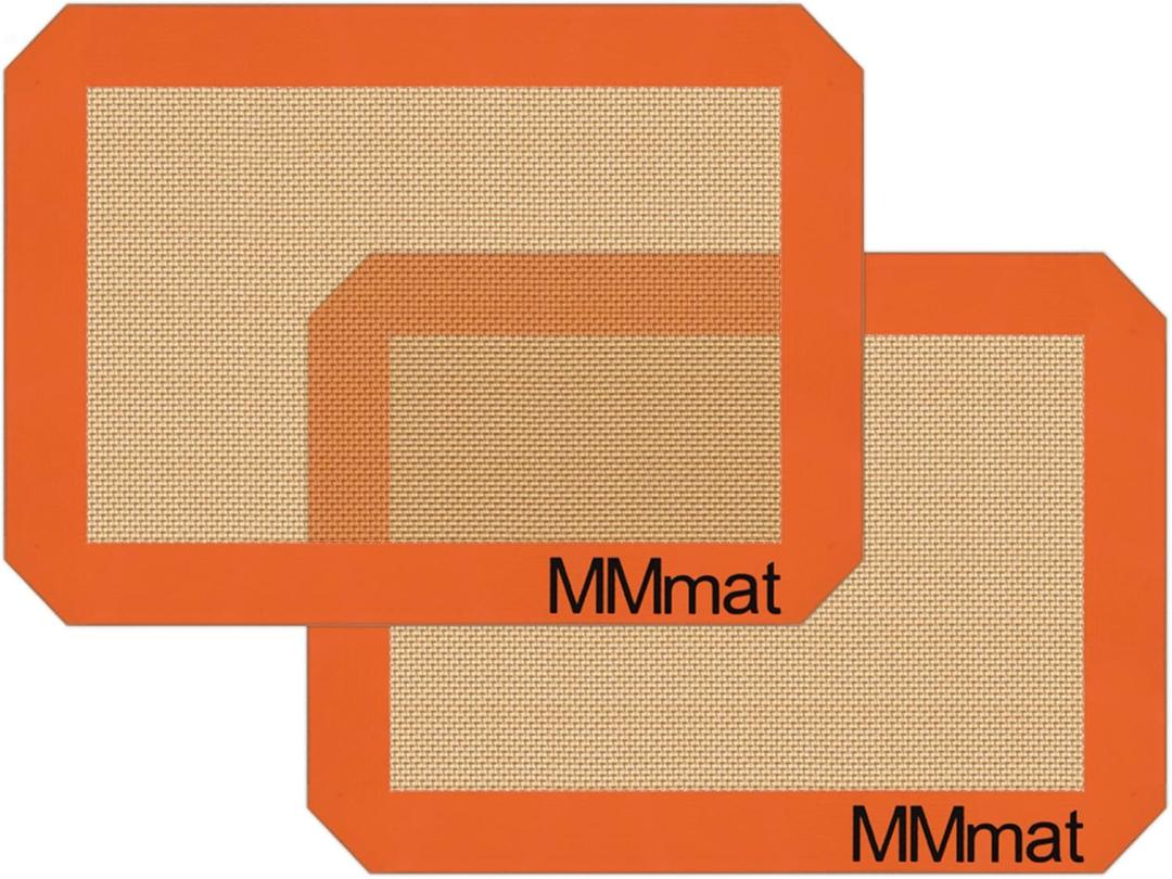 MMmat Silicone Baking Mats - Best German Silicone - Non Slip Silicone Baking Sheet, Non Stick Reusable Silicone Mats for Baking, Oven Liner, Counter Mat - 2 Toaster Oven Size Baking Mats