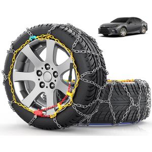 Snow-Chains Easy Install Tire-Chains, One-Pull Fit Design Tire Snow Chains for Passenger Cars, Sedan, SUVs, Emergency Winter Tire Traction Car Tires 185 195 205 215 225 - Set of 2 (KN90)