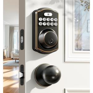 Veise Keyless Entry Door Lock with 2 Knobs, Electronic Backlit Keypad Deadbolt with Handle Set, Auto Lock, One-time Codes, Smart Deadbolt for Front Door, Easy Installation, Oil-Rubbed Bronze