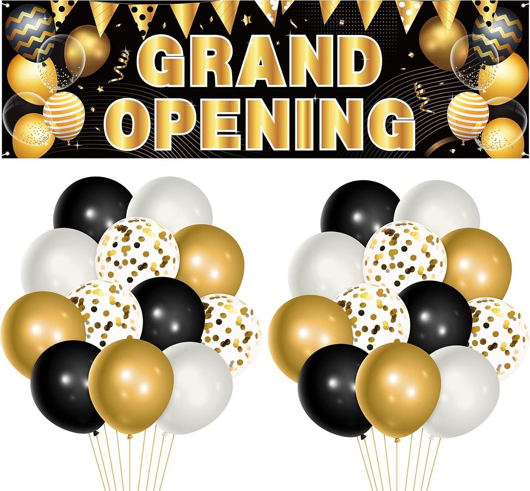 31Pcs Grand Opening Party Decorations Kit Grand Opening Banner with 12Inches Latex Balloons New Store Opening Sign Supplies Large Advertising Opening Backdrop Decor for Shop Business