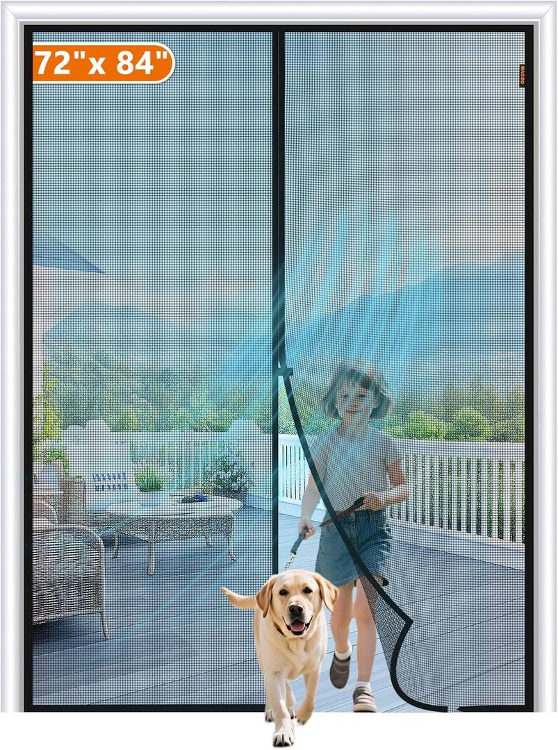 MAGZO Magnetic Screen Door Fit Door Size 72 x 84 Inch, Screen Size 74" x 85" Heavy Duty Magnet Curtain for Sliding Entrance Black