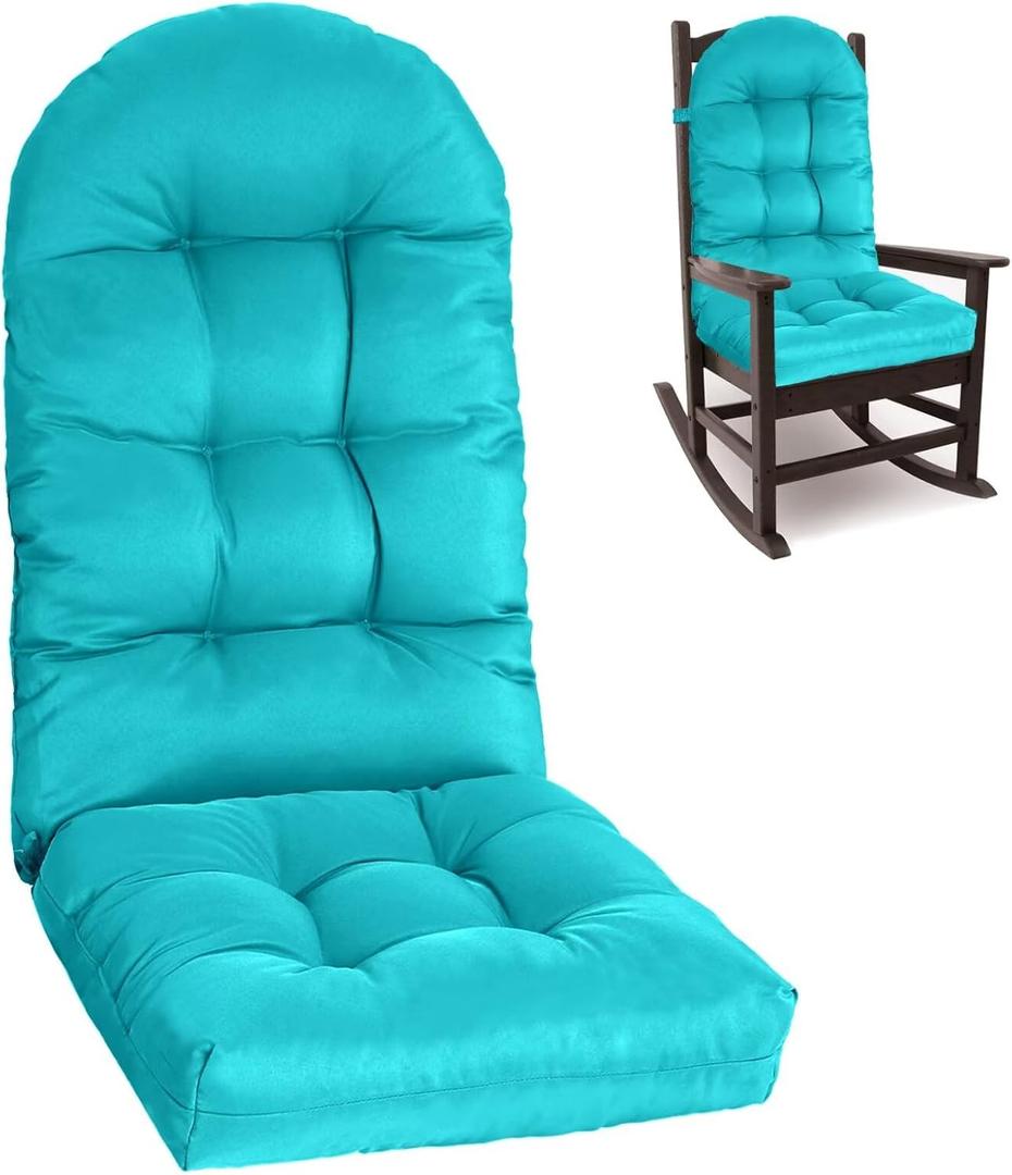 Adirondack Chair Cushion, Rocking Cushions 44x19.4x4 inch, High Back Patio Recliner Cushion of Upper and Lower with Ties, Sunscreen and Fade-Resistant Lake Blue1 (Turquoise)