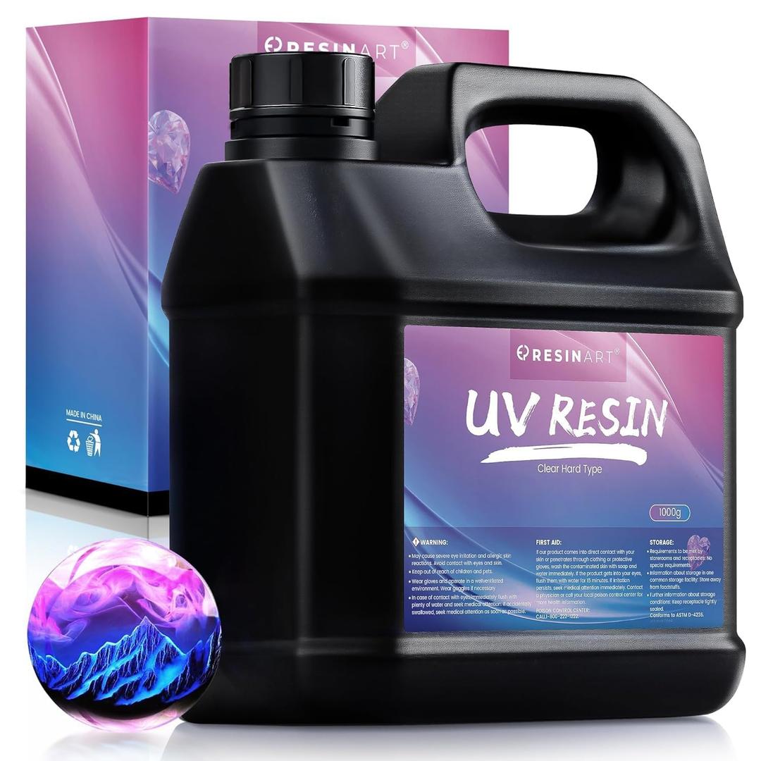 UV Resin 1000g, Upgrade Crystal Clear Hard Ultraviolet Epoxy Resin Glue, Low Odor Transparent Solar Cure Sunlight Activated Resin for Jewelry Making, DIY Craft Decoration, Mold, Casting and Coating