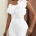 GORGLITTER Women's One Shoulder Flower Crop Tops Casual Floral Tropical Sleeveless Cute Summer Going Out Tank Tops (White, L)