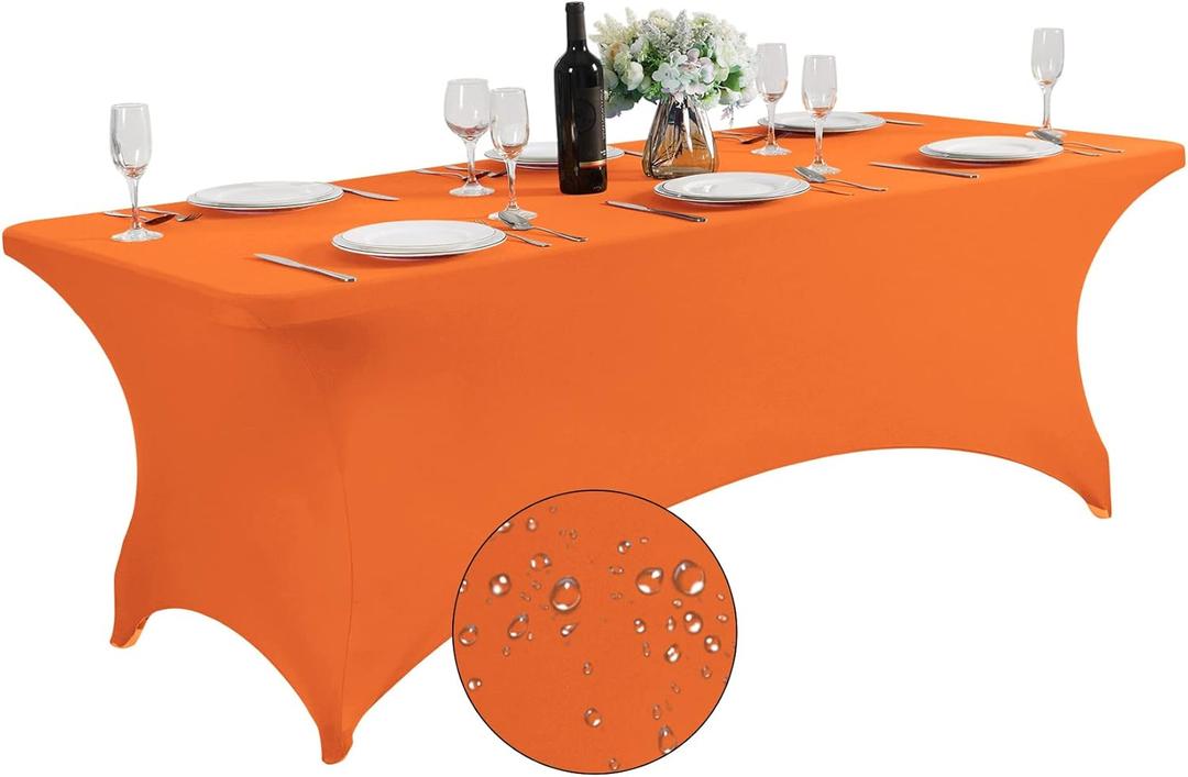 SuperO Waterproof Spandex Table Cover for 8FT Table Universal Fitted Stretch Tablecloth for Party, Banquet, Wedding and Events-Orange (96" x 30" (Rectangular))