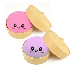 Tansix Pink and Purple Dumpling Squishies New Mystery Squishies Dumpling with Box Stress Relief Balls Sensory Toys Desk Squeeze Toys Gift(2PCS)