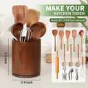 Wooden Utensil Holder, 360°Rotating 7.3'' Large Utensil Holder for Kitchen Counter, Kitchen Utensil Organizer, Utensil Crock, Farmhouse Kitchens Countertop Decor, Walnut-finish