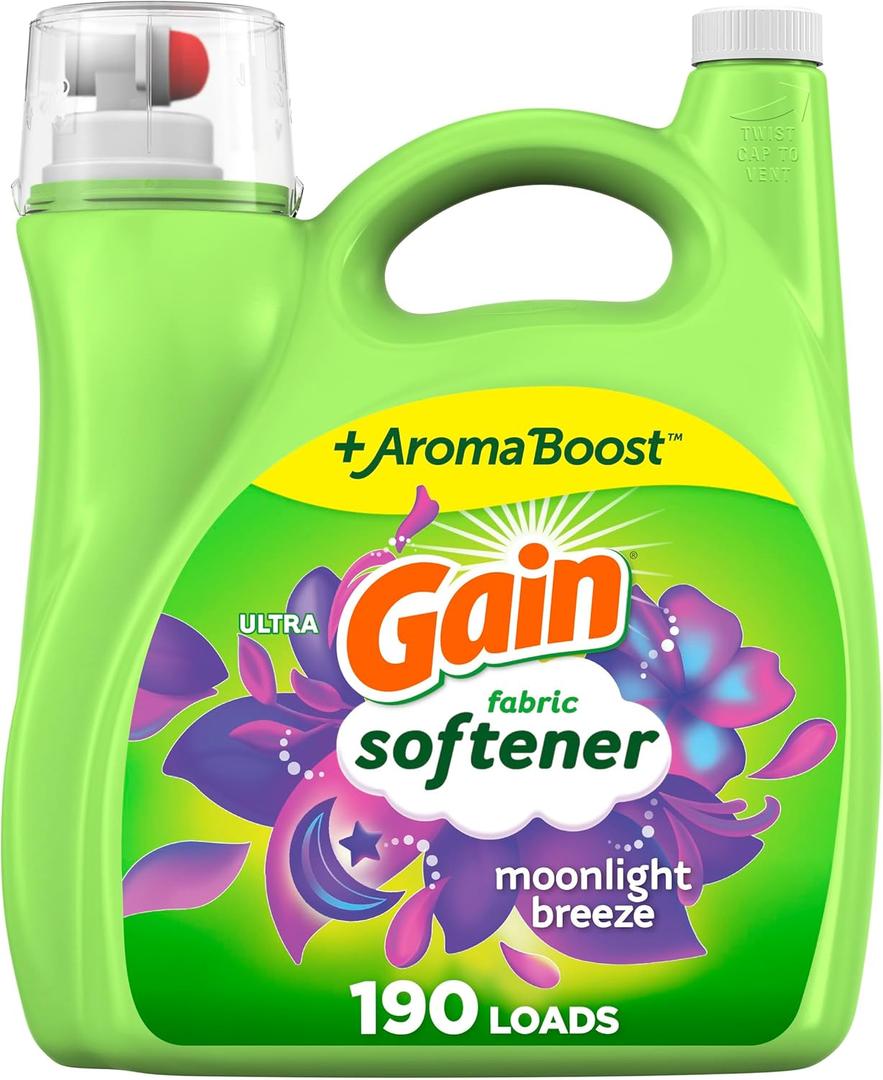 Gain Moonlight Breeze Fabric Softener, 140 FL OZ, 190 Load, Smooth Touch Laundry Conditioner Liquid