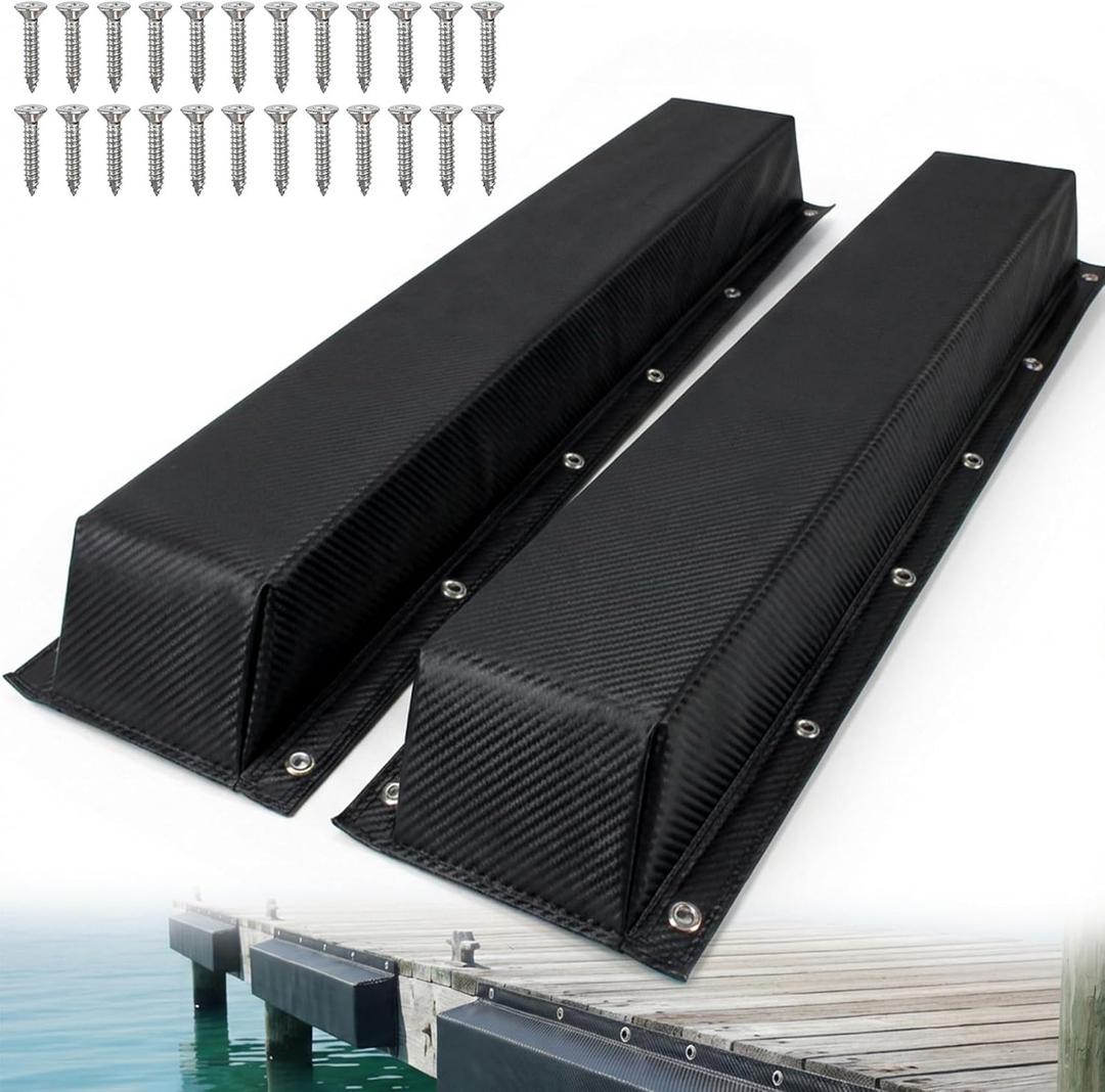 ORLANG 59" Dock Bumpers,PVC Dock Fenders with Stainless Steel Screws,Boat Dock Guards,Dock Post Bumper for Docking Edges, Piling, Vertical Poles, Horizontal Decks or Piers(Carbon Fiber Black/2Pack)