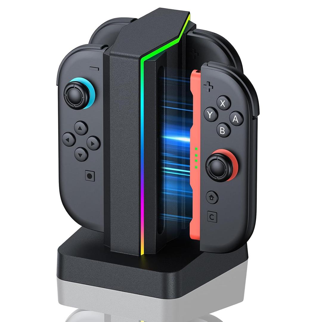 Pogriko Charging Dock for Nintendo Switch 2 Controller, [7 RGB Light] [Fast Charger Station] with Charging Cable for Switch 2 Joycon Accessories (Black)