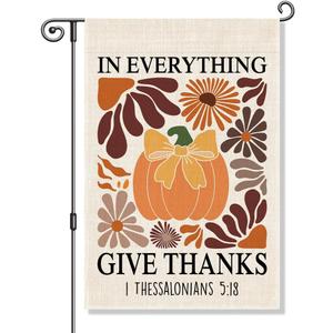 In Everything Give Thanks Garden Flag, Christian Pumpkin Bible Banner, Floral Christian Fall Thanksgiving Harvest Yard Outdoor Decor for Farmhouse Holiday, Thanksgiving Flags Gifts for Women BFF