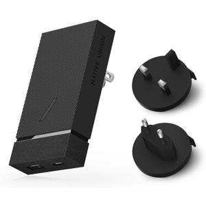 Native Union Smart Charger PD 20W – Power Delivery Enabled Fast-Charging 2-Port USB-A & USB-C Wall Charger – Pocket-Sized Design Includes Travel Adapters (Slate)