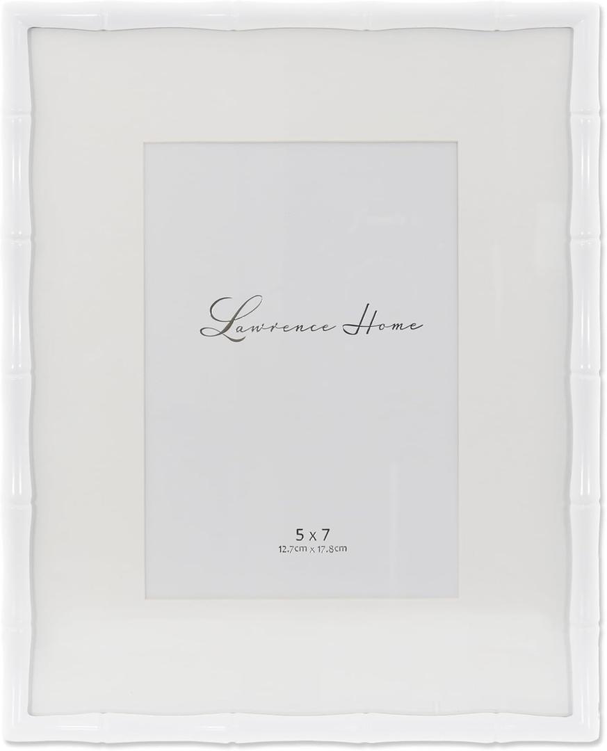 Lawrence Frames Cast Metal Frame - Bamboo Design, White, 8x10 (5x7 Mat)
