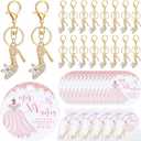 18 Set Quinceanera Party Favors for Guests Bulk High Heel Shoe Keychains Thank You Cards Small Quinceanera Cards Organza Bags for 15 Birthday Guests Girls Gift Party Favors (Classic Style)