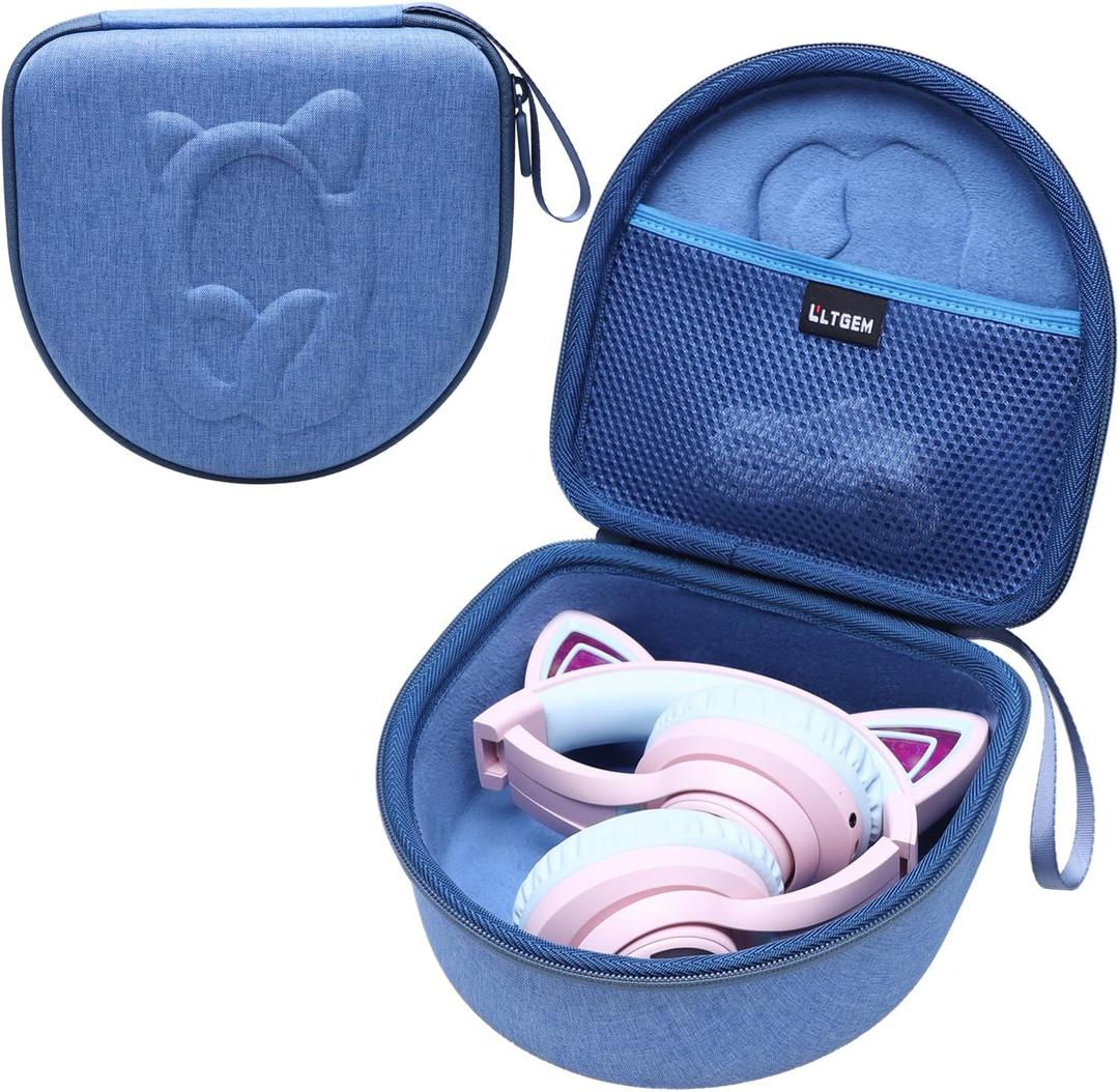 L LTGEM Kids Headphones Case Compatible with iClever BTH13 / HS01 / HS20 and Riwbox CT-7 / CT-7S / CF9 and ONITOO B90 Cat Ear Kids Headphones, Blue (Case Only)
