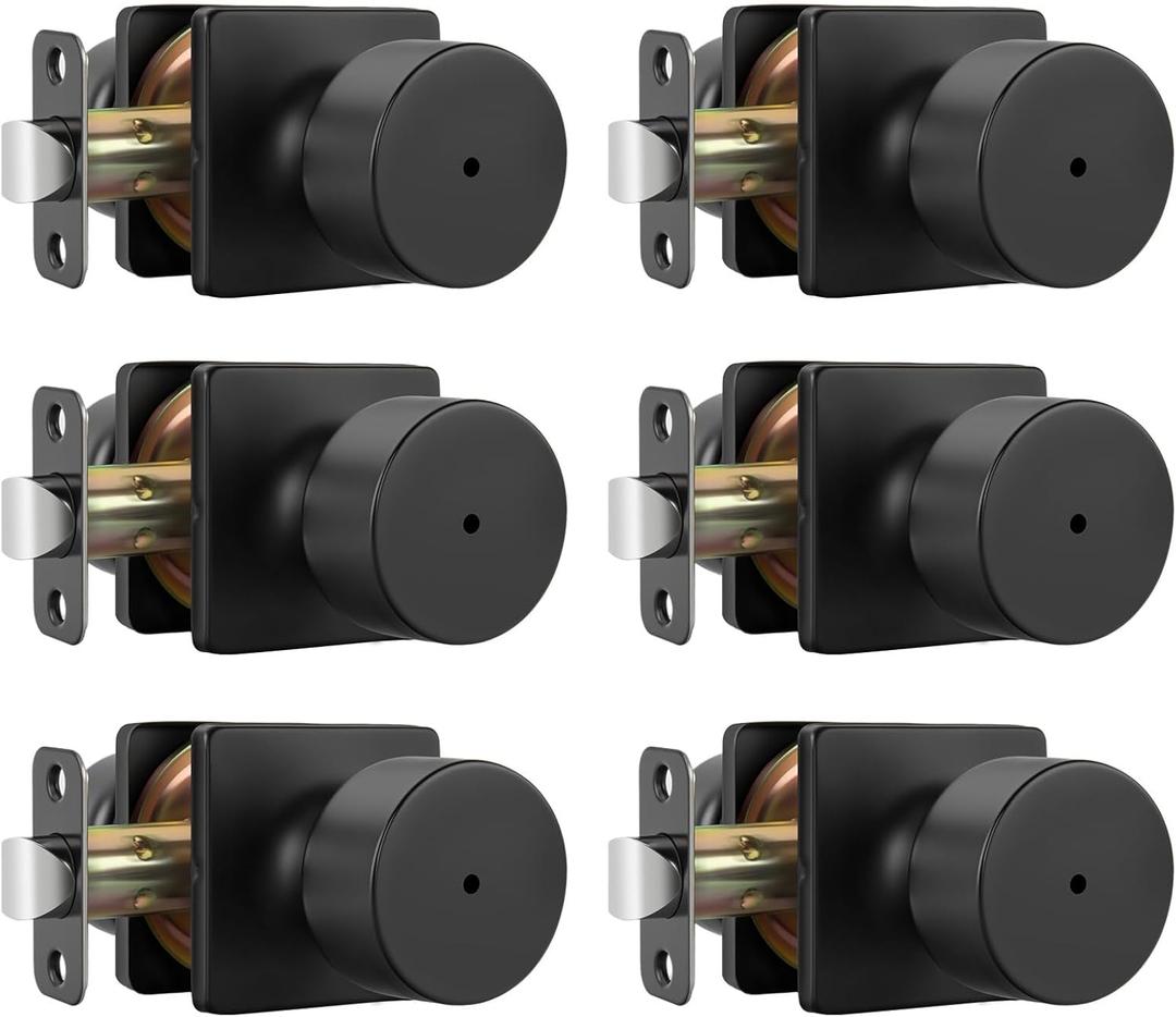 Goldenwarm Matte Black Door Knobs Interior, Privacy Bedroom Door Knob with Lock, Black Interior Door Knobs Bathroom 6 Pack