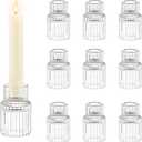 Candle Holder Glass Candlestick Holders: Hewory 10PCS Clear Taper Candle Holders Bulk for Table Centerpiece, Glass Candle Holder Candle Stick Holder Decor for Christmas Wedding Party Bridal Showers