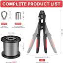 Wire Rope Crimping Tool Kit, 328FT Stainless Steel Cable with 200PCS 1/16 Aluminum Crimping Loop Sleeves and 50PCS Stainless Steel Thimbles