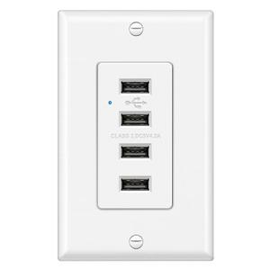 BESTTEN USB Receptacle Outlet, 4.2A/21W High-Speed 4 Port USB Wall Charging Outlet 125VAC Input, Quad Type-A Ports with LED Indicator, Decorator Wall plate Included, UL Listed, White