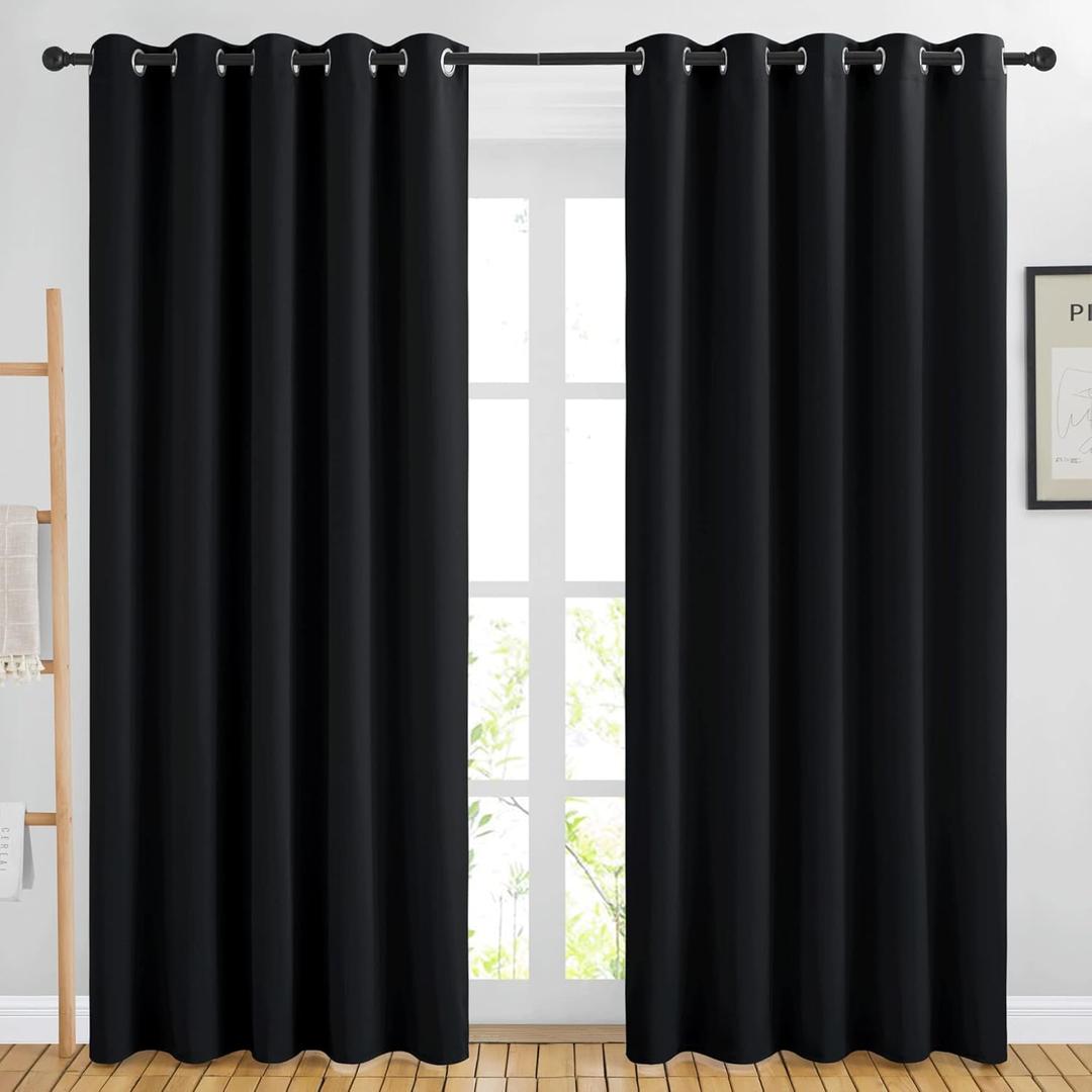 NICETOWN Blackout Curtains Panels for Living Room, 2 Panels, 66 x 80 Inch, Black, 3 Pass Microfiber Noise Reducing Thermal Insulated Solid Ring Top Blackout Window Drapes