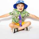 Halloween Zoo Fox Cosplay Costume, Hawaiian Printed Floral Tie, Blue Bucket Hat, One Size, Unisex for Cosplay Party