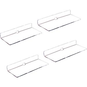 IEEK 4 PCS Clear Small Acrylic Floating Wall Shelves,9 Inch Adhesive Display Shelf for Nintendo Switch/Smart Speaker/Security Cameras/Action Figures,No Damage Expand Wall Space (Clear With Adhesive Tape and Screws)