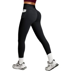Heathyoga Scrunch Butt Lifting Leggings with Pockets for Women Tummy Control Compression Leggings No Front Seam Yoga Pants (Black, L)