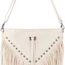 Hoce Womens Leather Fringe Messenger Bag Large Hobo Crossbody Tassel Shoulder Bags, Gift for Mom Wife Girlfriend (Beige)