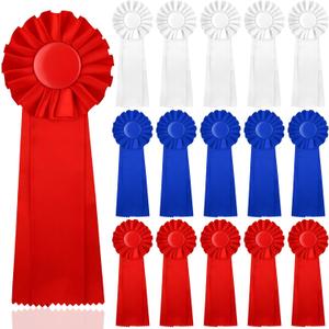 15 Pcs Blank Award Ribbon 11 x 4 Inch Make Your Own Rosette Award Ribbon 1st 2nd 3rd Place Rosette Medals with Card for DIY Recognition Winner Competition Sport Event Contest, White, Blue, Red