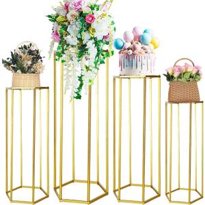 Zonon 4 Pcs Wedding Flower Stand Metal Flower Floor Vase Tall Gold Flower Holder Column Vases Rack Display for Wedding Celebration Events Home Decor Birthday Party, 16, 24, 32, 39 in Tall(Gold)