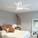 42 Inch Ceiling Fans with Lights and Remote, Flush Mount White Ceiling Fan for Bedroom Living Room Indoor/Outdoor, Quiet 6 Speed Reversible DC Motor, 3CCT, Dual Color 5 Blades, ETL Listed