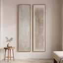 Large Framed Vertical Wall Art, Set of 2 Neutral Beige Abstract Wall Decor, 14"W x 57"H x 2Pcs