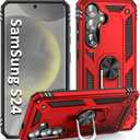 S24 Case,S25 Case, for Samsung Galaxy S24/S25 6.1 inch Case,with Kickstand Ring,Adjustable Stand,Military Grade,Heavy Duty Protection,Shockproof,Anti-Fingerprint,Support Magnet Car Mount,Red