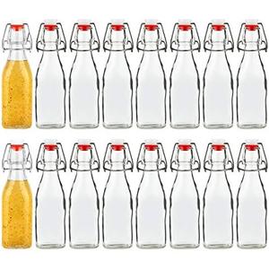 Encheng 8oz Glass Bottles With With Air Tight Lids, Beer Bottles For Home Brewing 250ml, Kombucha Bottles For Beverages, Kefir, Food Storage, Leak Proof, Dishware Safe 15 Pack