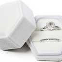 Velvet Wedding Ring Box, Hexagon 2 Slots Ring Box Wedding Day Gorgeous Vintage Ring Bearer Box for Proposal, Engagement, Ceremony (White)