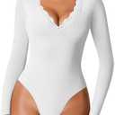 Avidlove Bodysuits for Women Long Sleeve Lace V Neck Body Suits Double Lined One Piece Leotard Shirt Going Out Tops L
