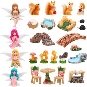 25Pcs Fairy Garden Accessories, Miniature Garden Ornaments Landscape Decorations Mini Fairy Figures Animal Plant Furniture Set for DIY Terrarium Potted Plants Dollhouse Desk Decor (Multicolor)