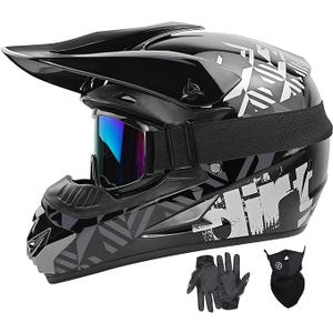 SPARK DOT Motocross Dirt Bike Helmets Full Face Motorcycle Off-Road Mountain E-Bike BMX MX ATV Helmet (with Gloves Goggles Mask) 4Pcs Set (Small)