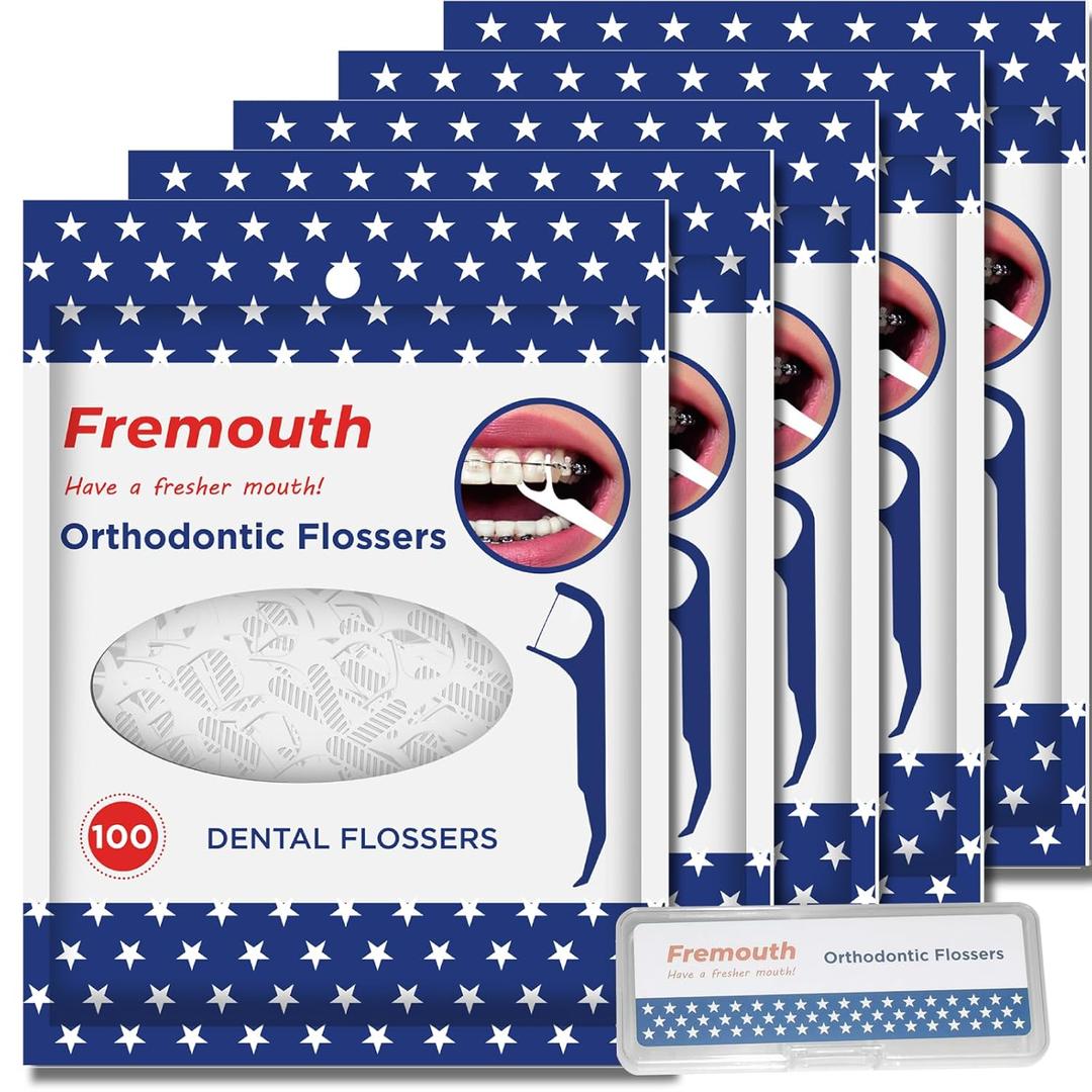 Orthodontic Flossers for Braces - Ortho Dental Floss Picks, 100 Count (Pack of 5), with a Travel Case