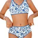 HOZIY Bikini Sets for Teens Size 10-12 Blue Floral Teen Tie Back Bathing Suit Swimsuits Tween Adjustable Straps Swim Suit 2 Piece Kids Swimwear