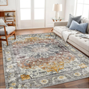 Area Rug 6x9 Washable Rug Brown Grey Vintage Traditional Distressed Thin Retro Kitchen Indoor Floor Cover Non Slip Carpet Floral Print Mat Living Room Bedroom Dining Room