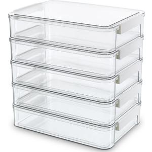 Citylife 5 PCS 6 Qt Plastic Storage Bins with Lids and Latches, Portable Project Case for Drawers, Clear Stackable File Box for Organizing A4 Paper, Letters, Documents, Art Supplies, and Crafts (5 Packs-Large, Clear White)