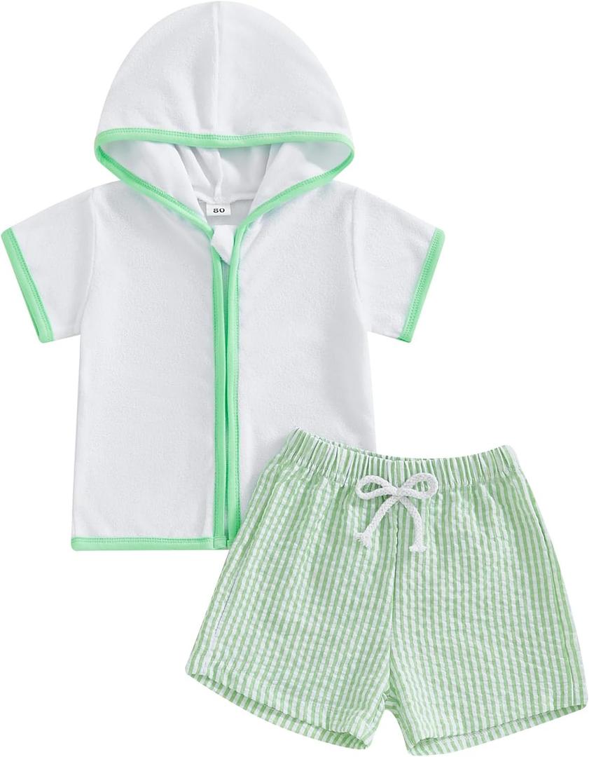 Kids Baby Boy Girl Swim Cover Up Toddler Swim Trunks and Short Sleeve Coverup Beach Bathing Suit Swimwear (12-18 Months, Green)