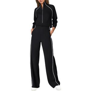 SENSERISE Womens Jumpsuits Casual Long Sleeve One Piece Jumpsuit Wide Leg Mock Neck Airport Travel Outfits with Pockets (X-Small, Black)