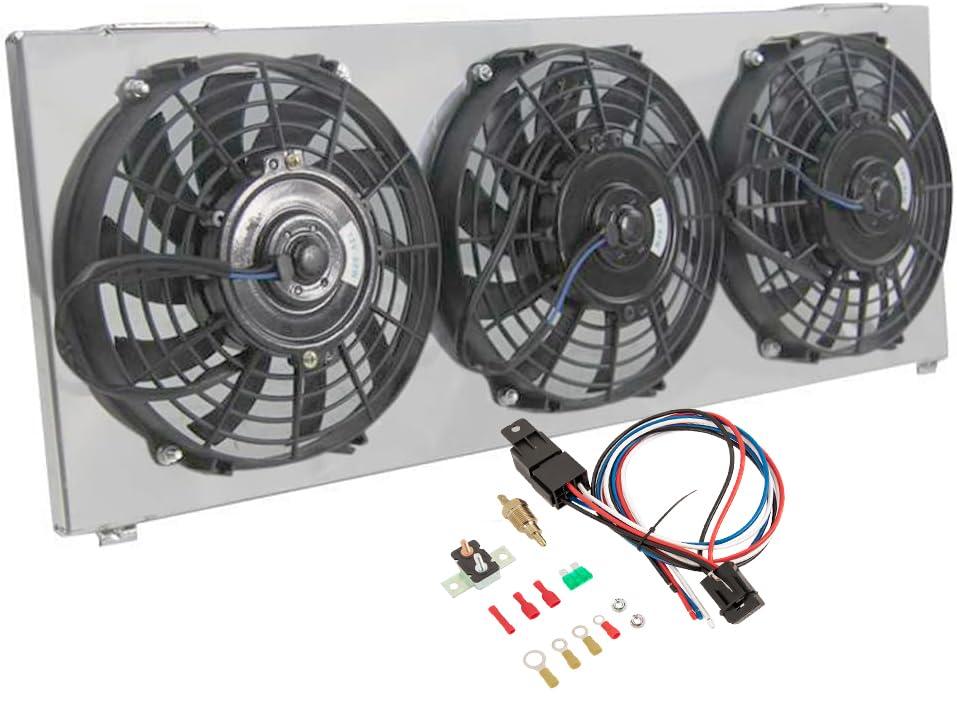 Radiator Shroud Electric Fan Compatible with 1984-2001 Jeep Cherokee XJ Radiator, Aluminum Shroud + 9 Inch Fan (3 Pcs) with Relay Kit