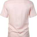 ZEROYAA Men's Linen Shirts Short Sleeve Summer Casual Button Down Beach Shirt with Pocket (Pink, L)
