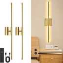2 Pack Wall Sconces Battery Operated, Wall Sconces 3000K-6000K Dimmable Rechargeable Wall Sconce with Remote Control, 350Rotate LED Wireless Wall Lights for Living Room, Hallway, Bedroom(Gold)