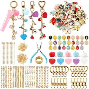 Molirex 288 Pcs Lip Gloss Keychain Making Kit 86 Bag Charms 20 Chains & Lobster Clasps, 150 Clips with Plier Tools Key Chain DIY Craft Jewelry Making Supplies